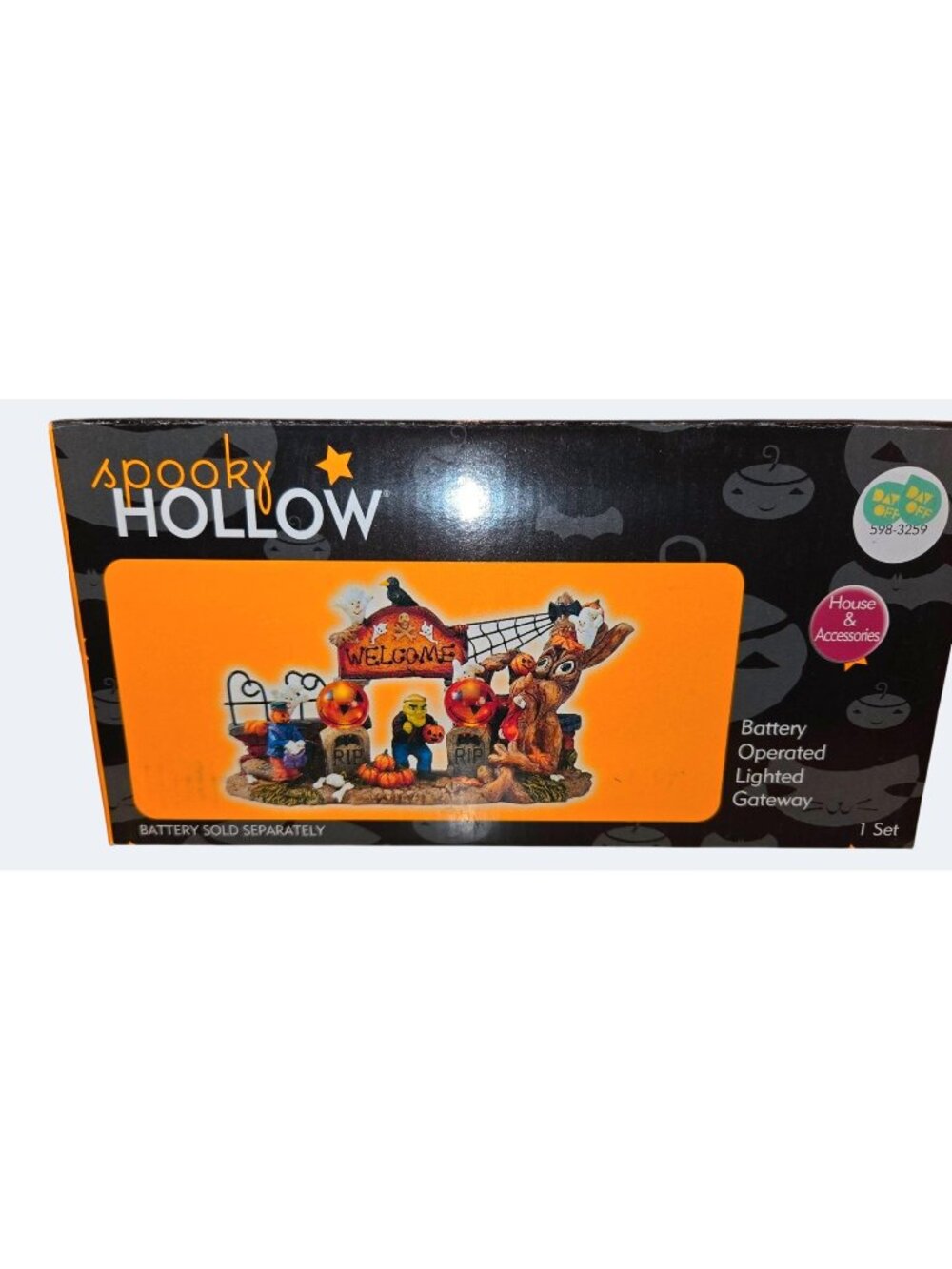 Spooky Hollow Battery-Operated Lighted Halloween Gateway Figurine Set Hand-Paint